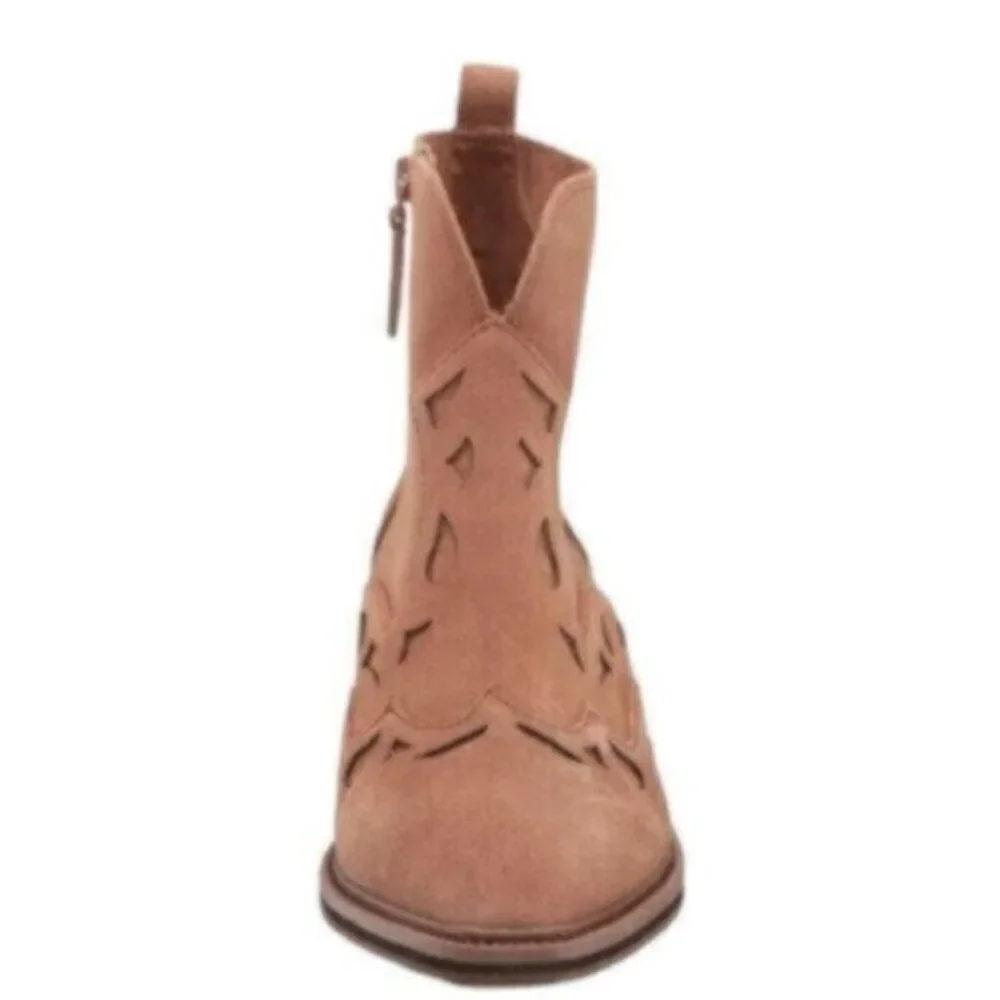 Kelsi Dagger Cliff Mocha Brown Suede Pointed Toe Block Heel Western Ankle Boots